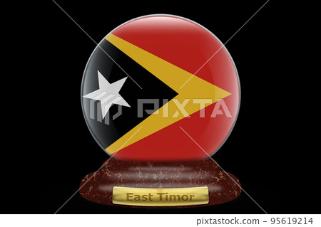 3D Flag of East Timor on a globe 3D Flag of East Timor on a globe 95619214
