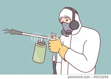 Male exterminator spraying pesticide  95619268
