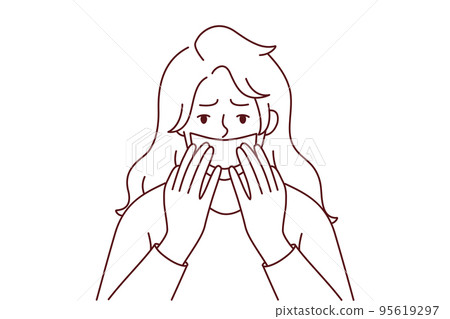 Anxious woman with tape on mouth Anxious woman with tape on mouth 95619297