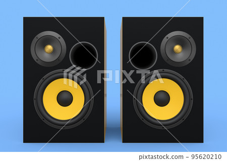 Hi-fi speakers with loudspeakers for sound recording studio on blue background. Hi-fi speakers with loudspeakers for sound recording studio on blue background. 95620210