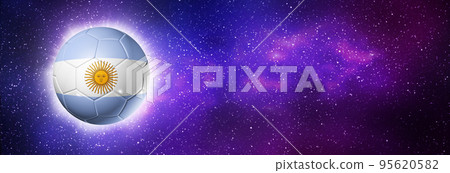 Soccer football ball with Argentina flag. Space background. Illustration, banner Soccer football ball with Argentina flag. Space background. Illustration, banner 95620582
