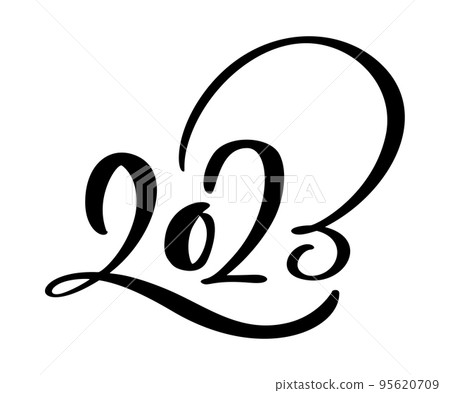 Calligraphy vintage vector lettering hand drawn black number text 2023. Happy New Year greeting card. Christmas illustration design 95620709