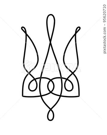 Vector National ukrainian symbol Trident icon. Hand drawn calligraphy Coat of Arms of Ukraine State emblem black color illustration flat style image 95620710
