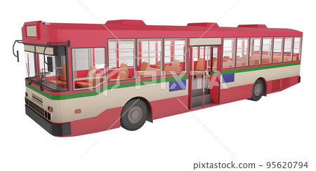 3D render thailand city bus red green white color open the door wait passenger png illustration 95620794