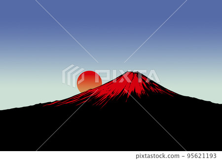 red fuji and sunrise landscape illustration red fuji and sunrise landscape illustration 95621193