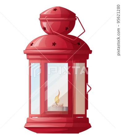 Christmas red lantern with a burning candle isolate on a white background. New Year s decor, Christmas holiday symbol, festive mood 95621280
