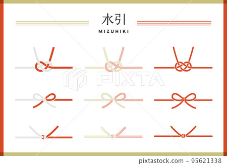 A set of simple mizuhiki illustrations, Noshi, Japanese, Japan, celebration, bow, ribbon, gift, New Year's 95621338