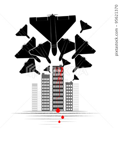 A dead and wounded city. Shahid military drones are attacking a peaceful Ukrainian city. War Russia Ukraine 2022. 95621370