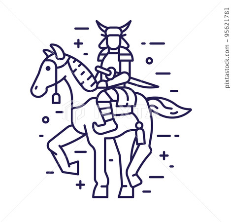 Japan Horse Samurai Warrior in Line Art Japan Horse Samurai Warrior in Line Art 95621781