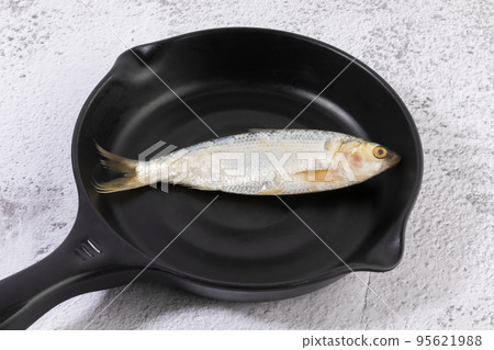 gizzard shad fish on the frying fan gizzard shad fish on the frying fan 95621988