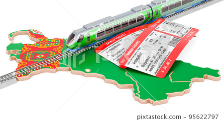Rail travel in Turkmenistan, concept. 3D rendering Rail travel in Turkmenistan, concept. 3D rendering 95622797