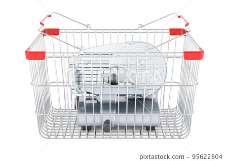 Shopping basket with slicing machine, 3D rendering 95622804