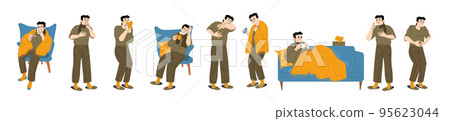 Sick person, ill character with cold, flu 95623044