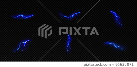 Lightning effect blue small thunderstorm strikes 95623071