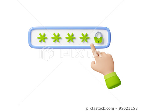 3D illustration of hand cursor, green password bar 95623158