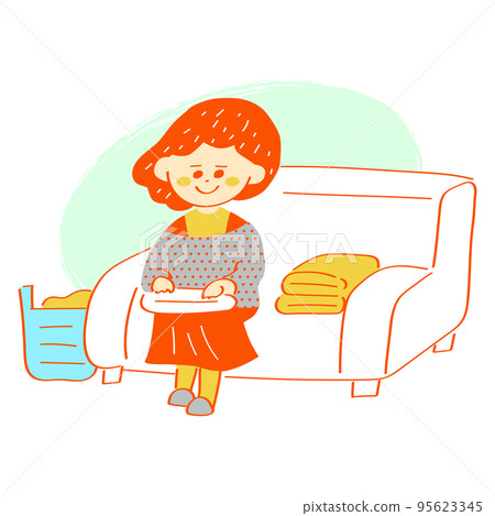 一個女人疊衣服的插圖 95623345