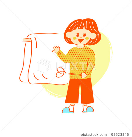 一個女人烘乾蒲團的插圖 95623346