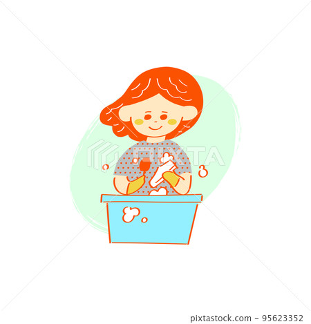 Illustration of a woman washing shoes with a scrubbing brush Illustration of a woman washing shoes with a scrubbing brush 95623352