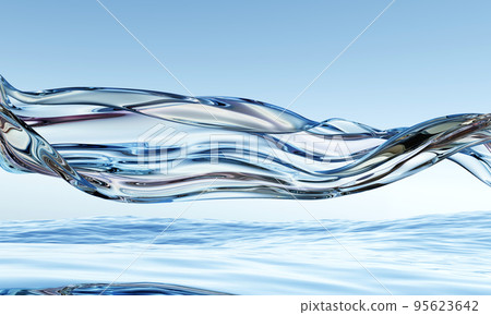 3d abstract glossy wavy background. Transparent glass ribbon flying on water reflection surface. Iridescent realistic 3d high quality render 3d abstract glossy wavy background. Transparent glass ribbon flying on water reflection surface. Iridescent realistic 3d high quality render 95623642