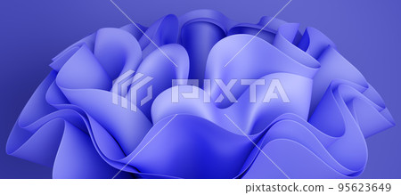 3d abstract layered background. Flower shape. Violet wavy textile for modern fashion design. Realistic 3d high quality render 95623649