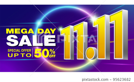 11.11 Mega Sale banner design template. Advertising for Shopping Online, social media and website. Campaign Special Promotion 50% Off. 95623682