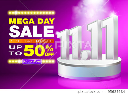 11.11 shopping day sale banner with spotlight led background. November eleven sale banner template for social media and shopping online. 95623684
