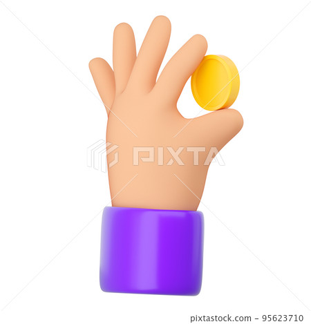 3d Human hand holding yellow gold coin. Online payment, mobile bankind, transaction and shopping concept. High quality isolated render 3d Human hand holding yellow gold coin. Online payment, mobile bankind, transaction and shopping concept. High quality isolated render 95623710