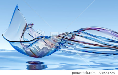 3d abstract glossy wavy background. Transparent glass ribbon flying on water reflection surface. Iridescent realistic 3d high quality render 3d abstract glossy wavy background. Transparent glass ribbon flying on water reflection surface. Iridescent realistic 3d high quality render 95623729