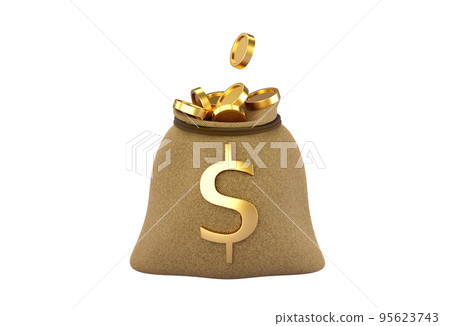 3d open Money Bag with gold coins. Business 95623743