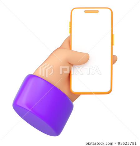 3d cartoon human hand hold smartphone. Using phone concept. Realistic 3d high quality render isolated on white background 3d cartoon human hand hold smartphone. Using phone concept. Realistic 3d high quality render isolated on white background 95623781