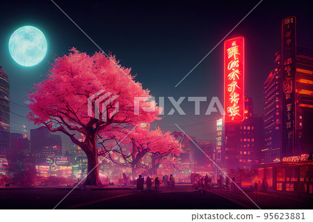 Download Tokyo Anime City With Cherry Blossom Tree Wallpaper