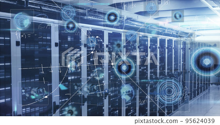 Image of data processing over server room-插圖素材 [95624039] - PIXTA圖庫