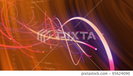 Image of data processing over neon shapes 95624090