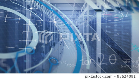 Image of processing circle and math formulas over servers Image of processing circle and math formulas over servers 95624091