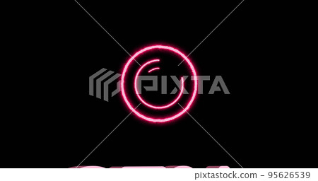 Illustration of illuminated pink colored circle against black background, copy space Illustration of illuminated pink colored circle against black background, copy space 95626539