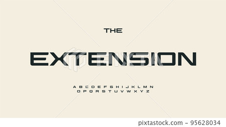 Wide sans serif font for automotive, industrial, sport, esports, fashion and technological industries. Modern typeface, elegant semibold alphabet for logo, lettering, and headline. Vector typography Wide sans serif font for automotive, industrial, sport, esports, fashion and technological industries. Modern typeface, elegant semibold alphabet for logo, lettering, and headline. Vector typography 95628034