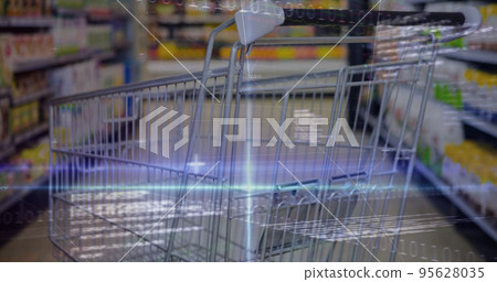 Image of financial data processing over shopping cart 95628035