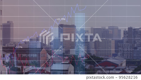 Image of finacial data processing over cityscape Image of finacial data processing over cityscape 95628216