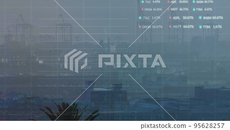 Image of finacial data processing over cityscape 95628257