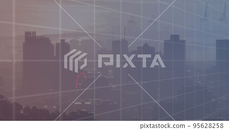 Image of finacial data processing over cityscape 95628258