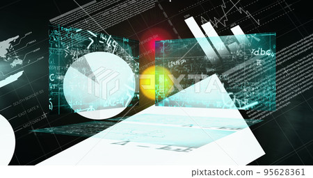Image of data processing over mathematical equations on black background 95628361
