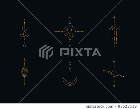 Set of moon and sun line art. Minimal boho linear symbols. Celestial mystic element. Vector line art illustration. Set of moon and sun line art. Minimal boho linear symbols. Celestial mystic element. Vector line art illustration. 95628519