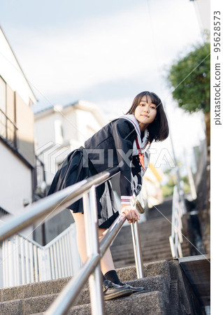 high school girl on her way home high school girl on her way home 95628573