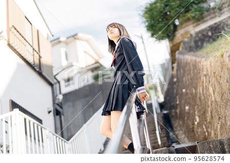 high school girl on her way home high school girl on her way home 95628574