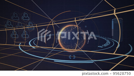Image of globe and user icons in black digital space 95628750