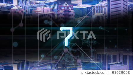 Image of glowing blue digital number seven in countdown over cityscape background Image of glowing blue digital number seven in countdown over cityscape background 95629098