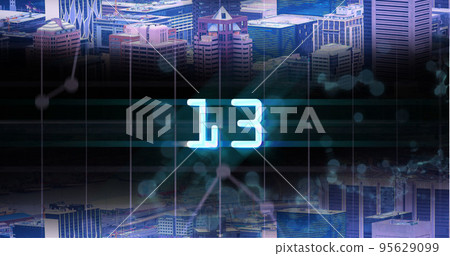 Image of glowing blue digital number thirteen in countdown over cityscape background Image of glowing blue digital number thirteen in countdown over cityscape background 95629099