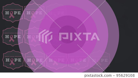 Illustration of multiple circles with breast cancer awareness ribbons and hope text, copy space Illustration of multiple circles with breast cancer awareness ribbons and hope text, copy space 95629108