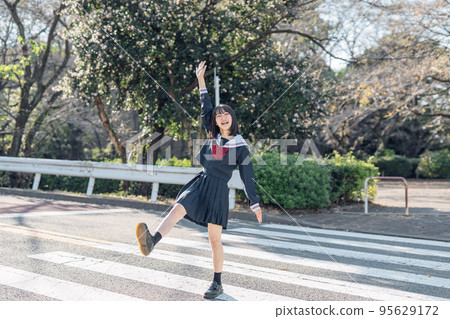 high school girl on her way home 95629172