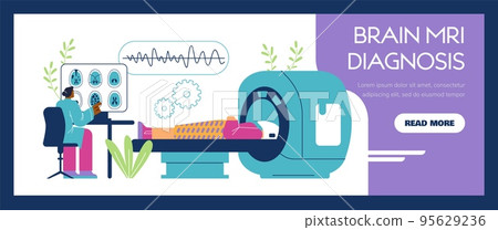 Brain MRI scan and diagnosis web banner template, flat vector illustration. 95629236